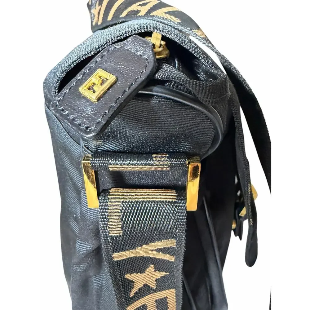 Fendi Messenger Bag AUTHENTIC Black Shoulder Crossbody Nylon EXCELLENT Condit